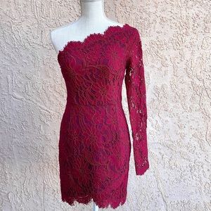 NBD one sleeve wine dress